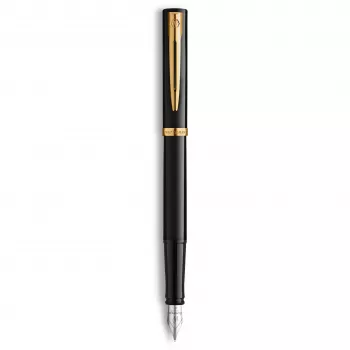 Waterman Impression Füllfederhalter Schwarzer Lack Goldbeschläge Feine Feder Blaue Geschenkbox 2225499