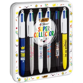 BIC 4 Colours Kugelschreiber 6er-Pack, blaues Gehäuse, 4 Tintenfarben (Blau, Rot, Grün, Schwarz), 1,0 mm mittlere Spitze 9926071