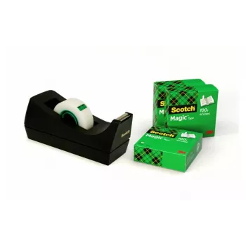 3M Scotch C38 schwarzer Tischabroller mit 4 Rollen 810 Magic Tape 19mm x 33m C38SM4S