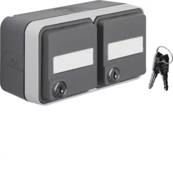 Hager WNC147 Aufputz-SCHUKO-Steckdose, 2-fach, Grau, IP44, Klappdeckel