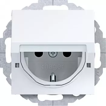 HAGER WAS1213WG Schuko-Steckdose mit Klappdeckel, 45° Unterputz, Polarweiß