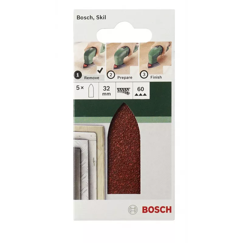 Bosch Delta Schleifblatt 240er Körnung, Klettverschluss, 32 mm Ecke, 5er-Pack 2609256A40
