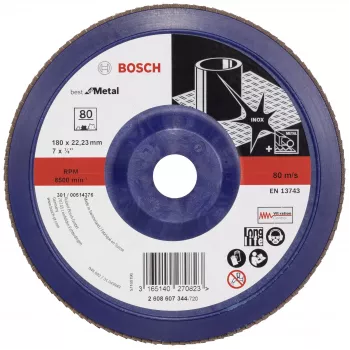 Bosch X571 Best for Metal Fächerschleifscheibe 180 mm, P40, Zirkonkorund, 22,23 mm Bohrung 2608607344