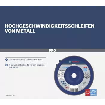 Bosch X571 Best for Metal Fächerschleifscheibe 180 mm, P40, Zirkonkorund, 22,23 mm Bohrung 2608607344