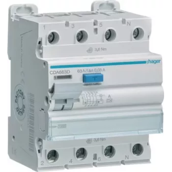 HAGER CDA663D Fehlerstrom-Schutzschalter 4P 63A 30mA Typ A 10kA