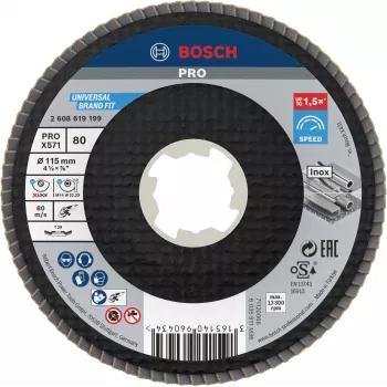 Bosch Accessories 2608619199 X-LOCK Fächerschleifscheibe 115 mm Körnung 80 Zirkonkorund konisch Typ 29 für Metall, 1 Stück