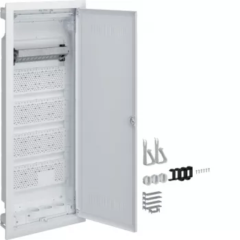 HAGER Multimedia Volta Unterputz-Verteilerschrank, 5 Reihen, geschlitzte Kunststofftür, Weiß VU60WWH