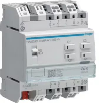 Hager TYAS624C KNX Secure 4-Kanal-Rollladen-/Jalousieaktor, 230 V AC, DIN-Schiene