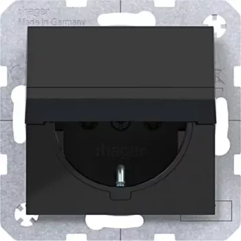 HAGER WAS1110BG Aufputz-SCHUKO-Steckdose mit selbstschließendem Klappdeckel, IP44, Lichtgrau
