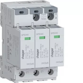 Hager SPE340 Typ 2 Überspannungsschutzgerät, 3-polig, TNS/TT, 275V, 20kA, 40kA Imax