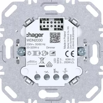 HAGER WDN2030 Universal-Dimmer-Einsatz, 1-fach, Unterputz, 230V, 300W/100W LED