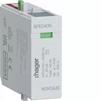 Hager Überspannungsschutzmodul N-PE Typ 2 SPD 255V 20kA/40kA 1,5kV SPE040N