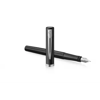 Waterman Impression Füllfederhalter schwarzer Lack Chrom-Zierring feine Feder blaue Tinte Geschenkbox 2225496