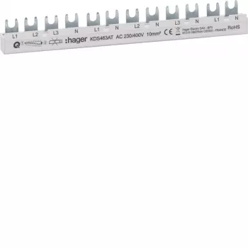 HAGER KDS463AT 4-polige 12-Modul-Stift-Sammelschiene, 63 A, 230/400 V AC