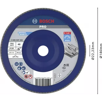 Bosch X571 Best for Metal Fächerschleifscheibe, 180 mm Durchmesser, 22,23 mm Bohrung, Zirkonkorund, Körnung 40, 1 Stück 2608607342