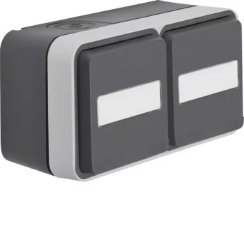Hager WNC145 Aufputz-SCHUKO-Steckdose, 2-fach, horizontal, Klappdeckel, Beschriftungsfeld, Polarweiß