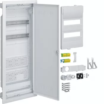 HAGER VU602WWH Volta Unterputz-Verteilerschrank mit Steckdose und weißer Kunststofftür
