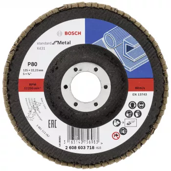 Bosch X431 Standard Fächerschleifscheibe für Metall, gerade, 125 mm, Körnung 80, Glasfaserträger 2608603718
