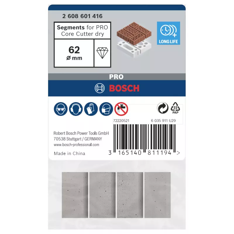 Bosch 2608601416 Diamantsegmente für Trockenbohrkronen, 4er-Pack
