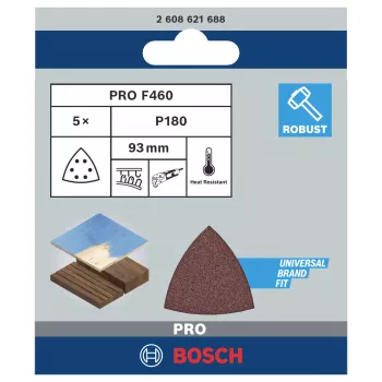 Bosch 2608621688 Delta Schleifpapier Körnung 180, 93 mm, 5 Stück