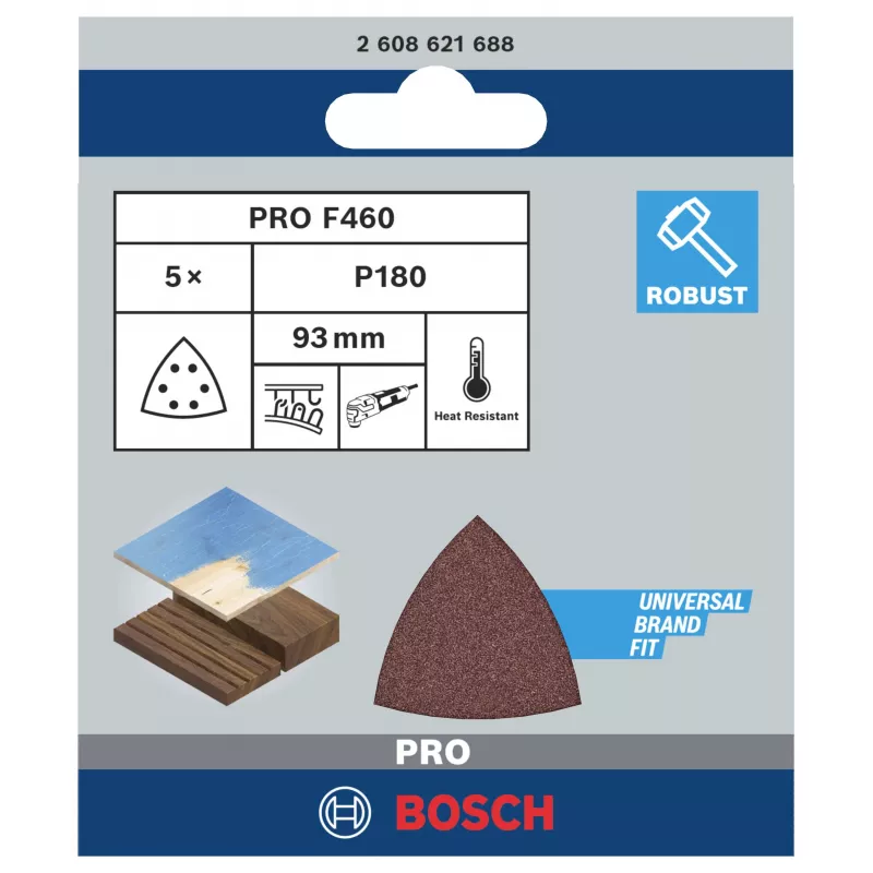 Bosch 2608621688 Delta Schleifpapier Körnung 180, 93 mm, 5 Stück
