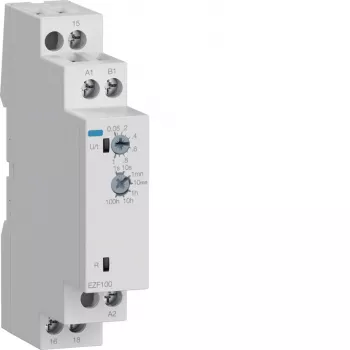 Hager EZF100 Multifunktions-Zeitrelais, 230V AC, 8 Funktionen, 0,1s-10h, 1 CO Kontakt, DIN-Schiene