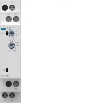 Hager EZF100 Multifunktions-Zeitrelais, 230V AC, 8 Funktionen, 0,1s-10h, 1 CO Kontakt, DIN-Schiene
