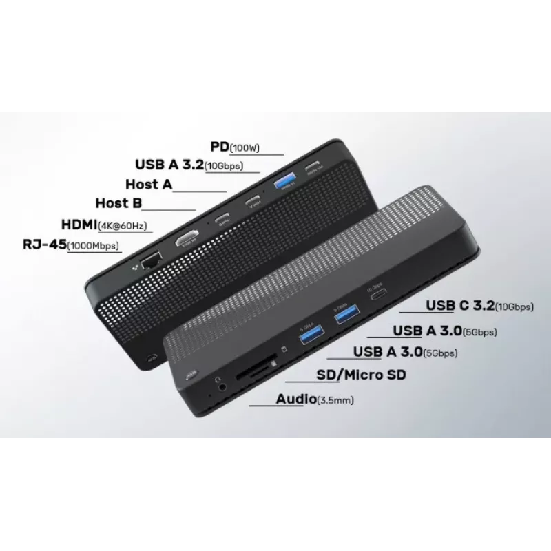 EXERTIS CONNECT KVM-Switch mit Dockingstation, HDMI 4K Ultra HD, LAN, 4-Port USB-Hub, Audio, Kartenleser (061110)