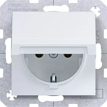 Hager WAS1110WM SCHUKO Steckdose mit selbstschließendem Klappdeckel, IP44, Polarweiß