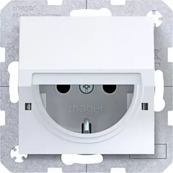 HAGER WAS1212WG Witty SCHUKO Steckdose mit Klappdeckel, Unterputz, Polarweiß