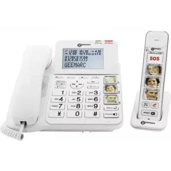 Geemarc AMPLIDECT COMBI-PHOTO 295 Schnurgebundenes Seniorentelefon mit Anrufbeantworter, Fototasten, Hintergrundbeleuchtetem Display, Weiß