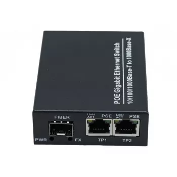 EXERTIS CONNECT Medienkonverter mit 30 W PoE+ Injektor, 2x 10/100/1000 Mbps RJ45, 1x 100/1000 Mbps SFP Slot 311793