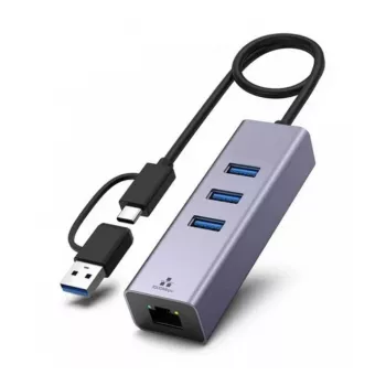 Exertis Connect USB 3.1 Gigabit Ethernet Netzwerkadapter mit USB-Hub und Typ-C-Konverter (310763)