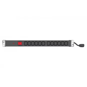EXERTIS CONNECT 19 inch 1U Rackmount-PDU, 12 x IEC C13 Ausgänge, Schuko-Eingang, 2,5 m Kabel, Aluminium, Schwarz (808903)