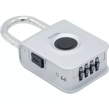 EXERTIS CONNECT Fingerabdruck-Vorhängeschloss mit 4-stelliger Kombination – Zinklegierung, IP65, wiederaufladbar (594500)