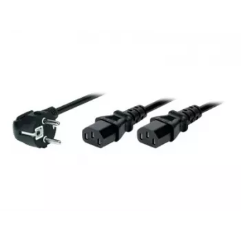 TECLINE Y-Stromverteilerkabel, gewinkelter Schuko-Stecker auf 2x IEC C13 Buchsen, 1,8 m, Schwarz 808410