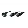 TECLINE Y-Stromverteilerkabel, gewinkelter Schuko-Stecker auf 2x IEC C13 Buchsen, 1,8 m, Schwarz 808410