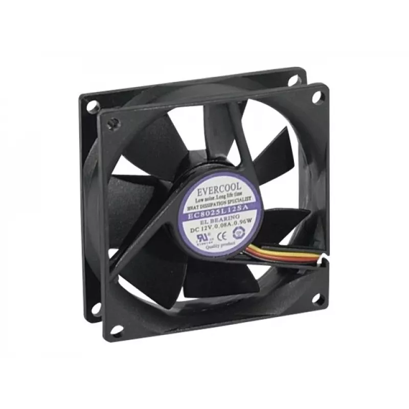 Exertis Connect Evercool 80 mm Gehäuselüfter – Gleitlager, 2000 U/min, 26,5 CFM, Schwarz 910184