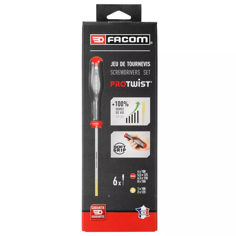 Facom PROTWIST 6-teiliges Schlitz- und Kreuzschlitz-Schraubendreher-Set ATP.J6PB
