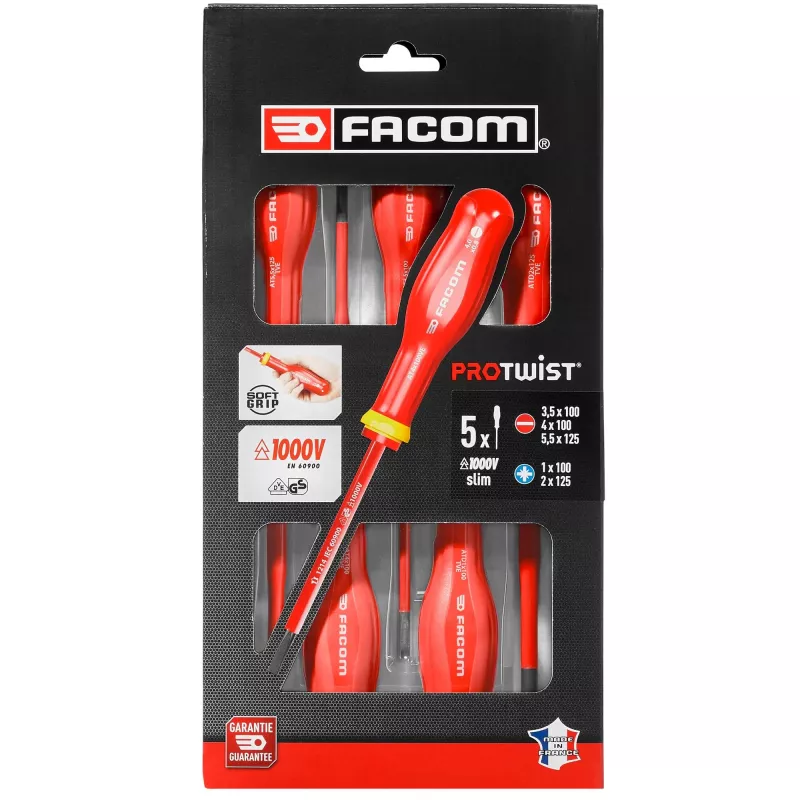 Facom ATD.J5TVEPB Protwist 5-teiliges VDE-isoliertes Elektriker-Schraubendreher-Set 1000V