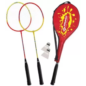 SCHILDKROT Badminton-Set für 2 Spieler, Rot/Gelb, gehärtete Stahlschläger, Freizeitqualität, 970902