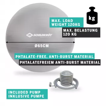 SCHILDKROT Gymnastikball 65 cm Silber Anti-Burst 960156