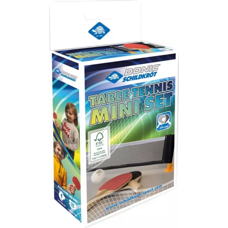 DONIC SCHILDKRÖT Mini-Tischtennis-Set – 2 FSC-Schläger (140 x 90 mm), Ball, Netz 788460