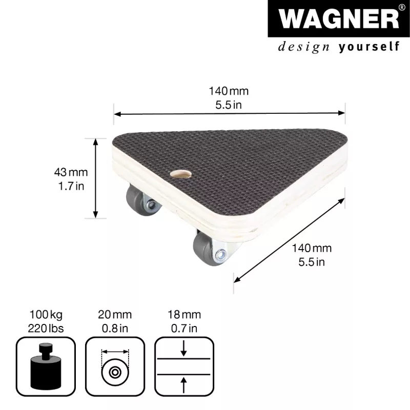 Wagner design yourself Transportrolle MM 1314 Braun 140 x 140 x 43 mm bis 100 kg (20131401)