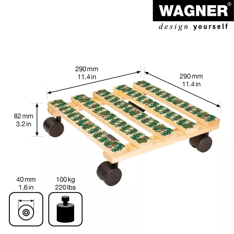 WAGNER design yourself Pflanzenroller GH0653 quadratisch Holz 29x8 cm 20065301
