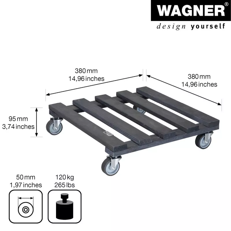 Wagner design yourself Pflanzenroller GH 0412 quadratisch anthrazit Holz 38 x 38 x 9,5 cm 20041201