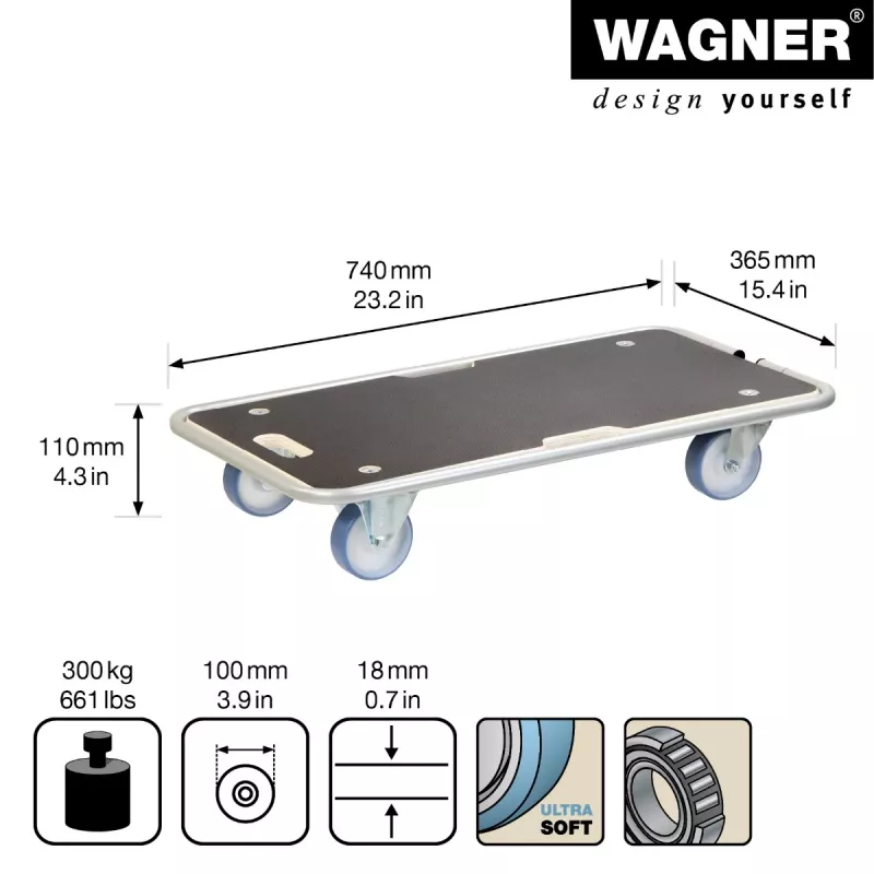 Wagner design yourself Transportroller MM 1345 Braun 36,5 x 74,0 x 14,5 cm bis 300 kg (20134501)