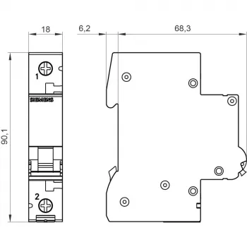 Siemens 5SL61026 SENTRON 5SL Leitungsschutzschalter, 1-polig, 2 A, Auslösecharakteristik C, 6 kA Schaltvermögen, 230/400 V AC, DIN-Schienen-Montage, 1 Moduleinheit Breite