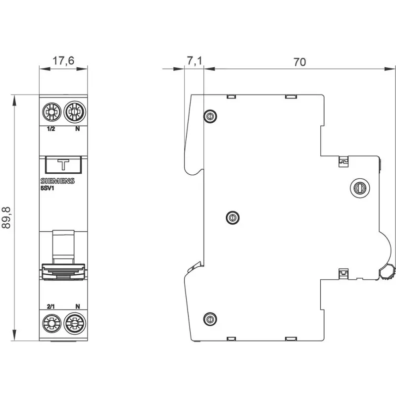 Siemens 5SV1316-7KK06 RCBO, 1P+N, 6 A, C-Charakteristik, 30 mA, Typ A, 6 kA
