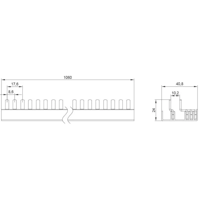 SIEMENS 5ST37730 Stift-Sammelschiene 10mm² 3P+N 1000mm